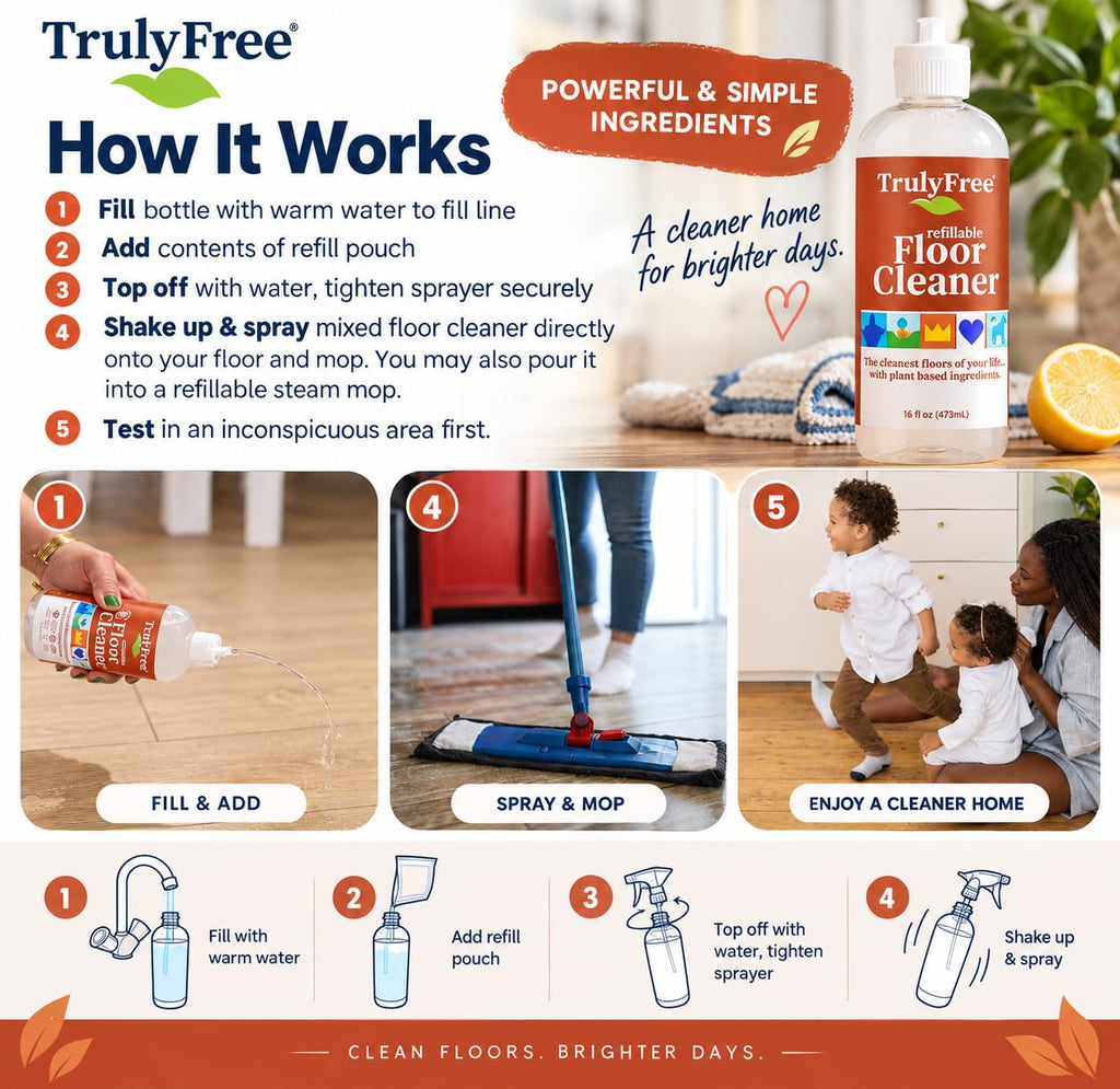 Truly Free Floor Cleaner Kit - 16oz Empty Bottle + Two 3 oz Fills