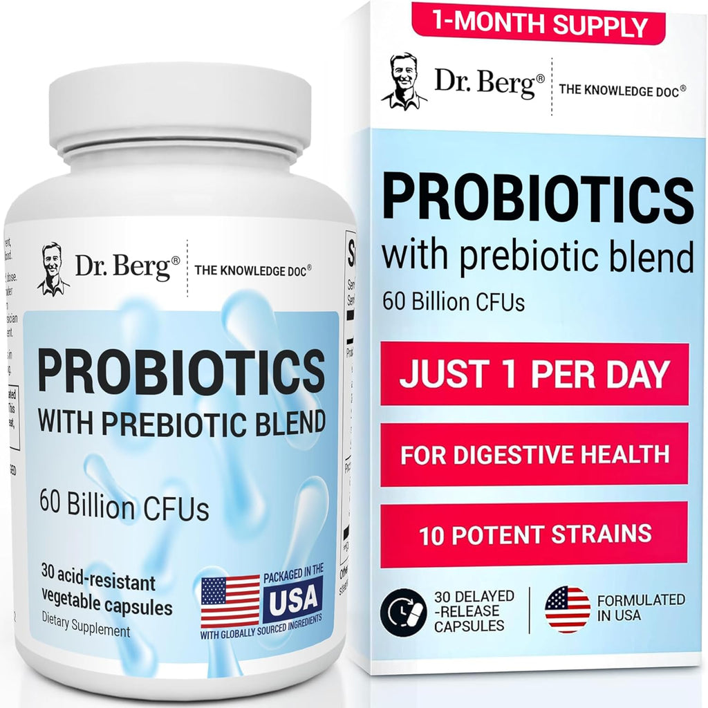 Buy now Dr. Berg Probiotic Supplement (60 Billion CFUs) - Helps Ease Occasional Constipation, Diarrhea, Gas & Bloating* - Pre and Probiotics for Digestive Health - 30 Probiotic Capsules Default at indiglob india