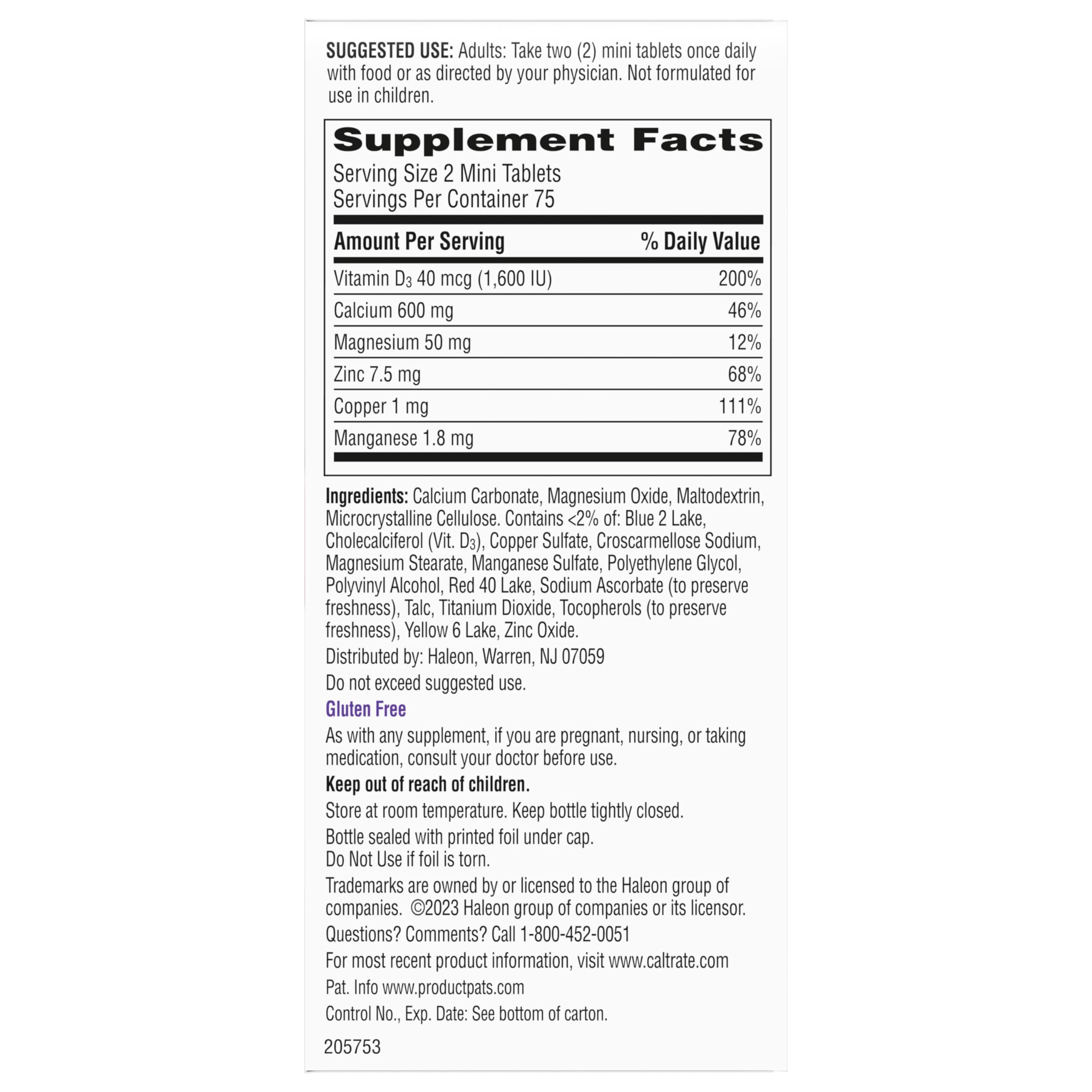 Caltrate Minis 600 Plus D3 Vitamin D and Calcium Supplement Tablets, 150 Ct | Highest Level of Vitamin D3, Maximizes Calcium Absorption to Support Strong Bones and Daily Function