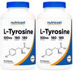Nutricost L-Tyrosine Supplement 500mg, 180 Capsules, Gluten-Free, GMO-Free