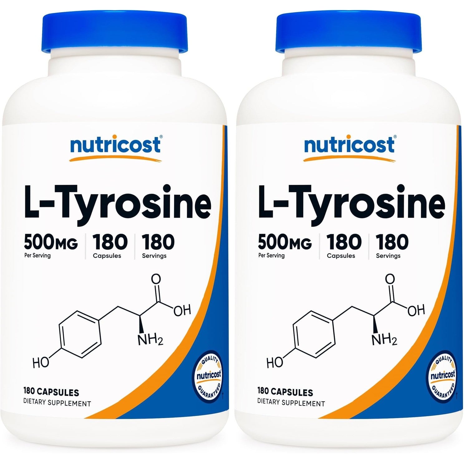 Nutricost L-Tyrosine Supplement 500mg, 180 Capsules, Gluten-Free, GMO-Free