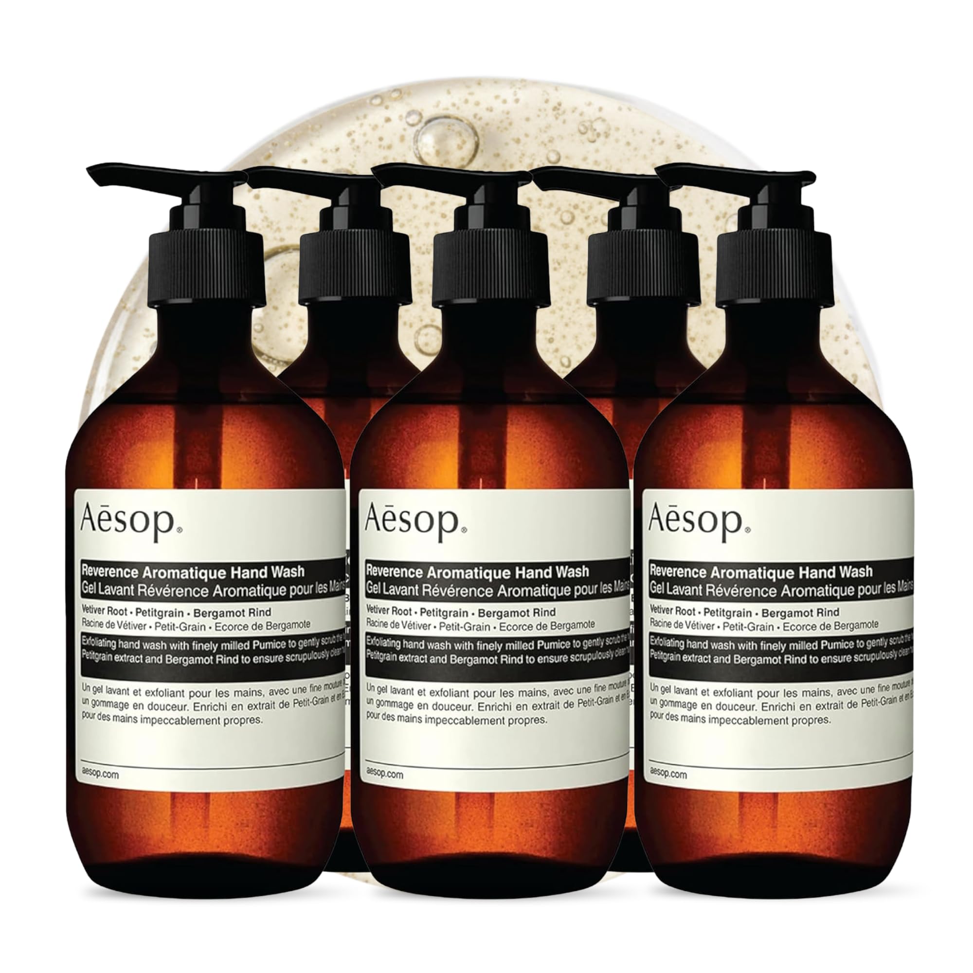 Aesop Reverence Aromatique Exfoliating Hand Wash | Exfoliating Hand Soap with Finely Milled Pumice | Gentle Cleanser & Skin-Smoothing Formula with Vetiver & Bergamot | 500mL / 16.9 oz (Pack of 5)