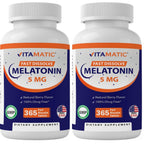 Vitamatic Melatonin 5 mg Tablets | Vegetarian, Non-GMO, Gluten Free | 1 Year Supply | Natural Berry Flavor - 365 Tablets