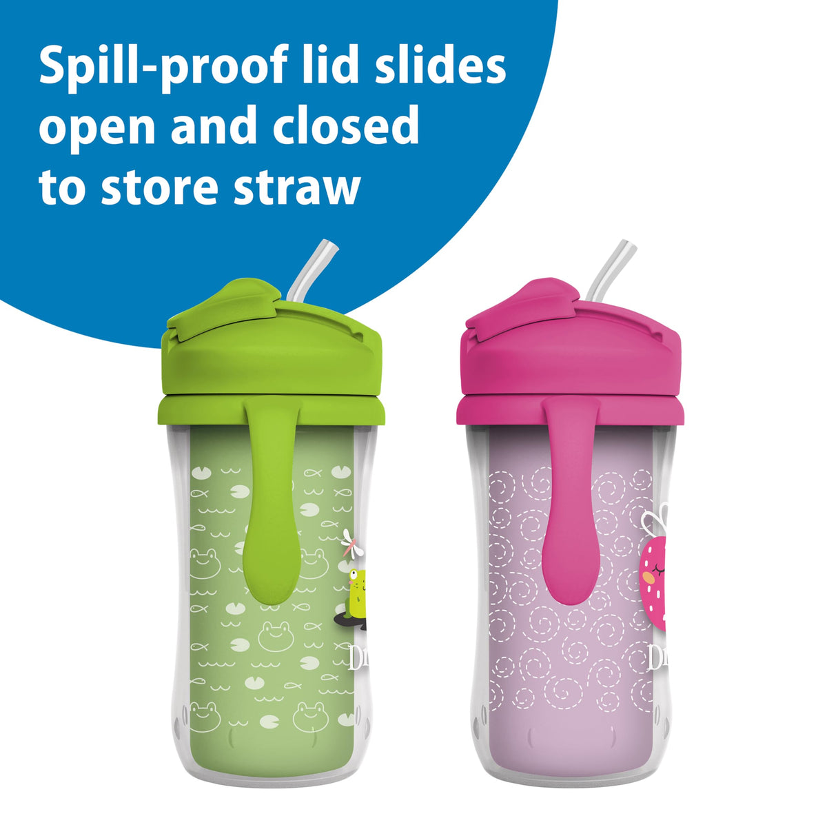 Dr. Brown's Milestones Insulated Sippy Cup, Green & Pink, 2-Pack