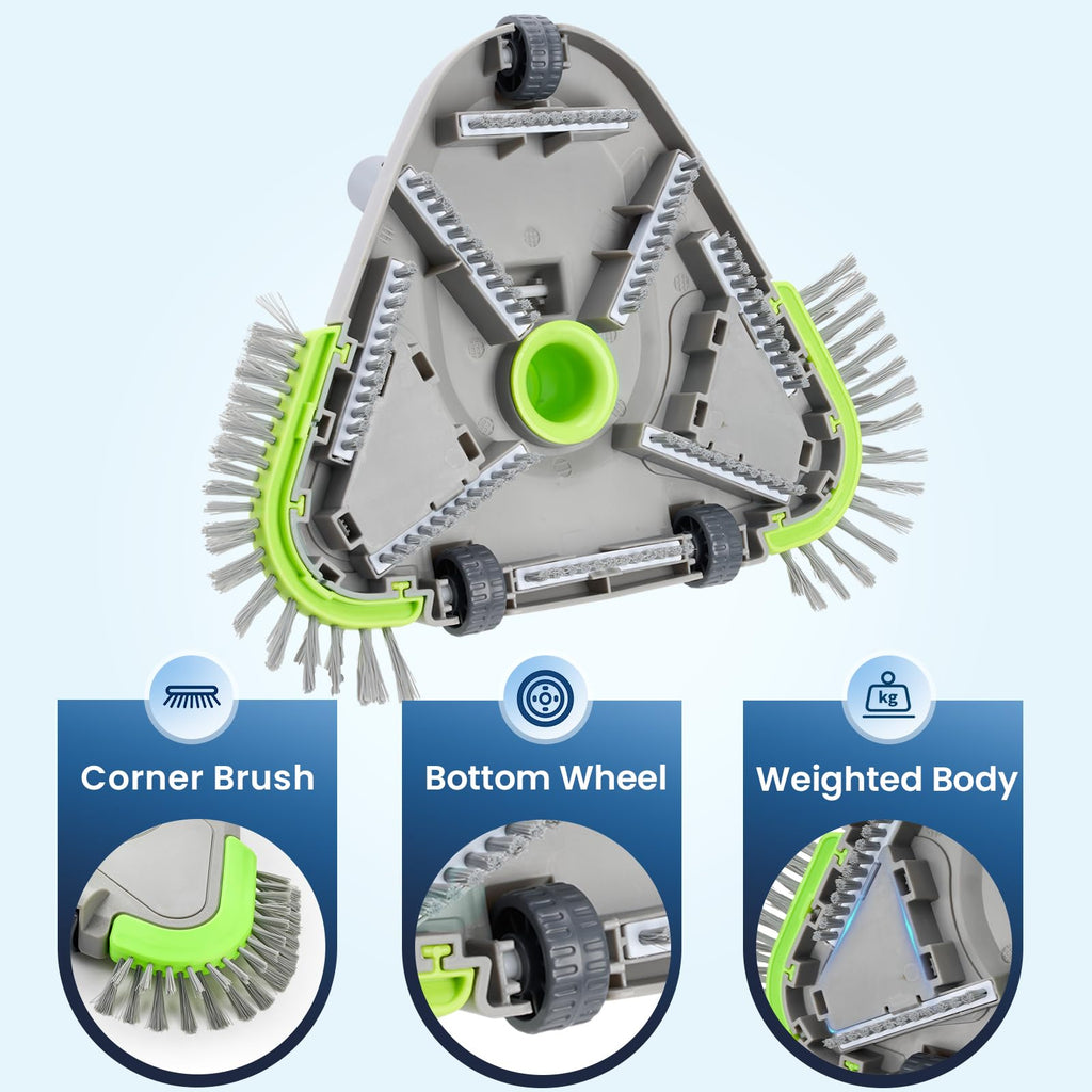 Sepetrel Upgraded Pool Vacuum Head with Wheels,Smart Swivel Handle & Swivel Hose Adapter,Weighted Triangular Shape Brush Head, for Inground/Above Ground Swimming Pools