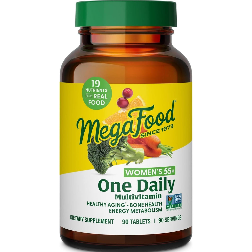MegaFood One Daily Multivitamin for Women 55+, 19 Nutrients, 120 Tablets | Supports Healthy Aging with Vitamin C, A, E, Cellular Energy Support with B Vitamins, D3 & Zinc, Vegetarian, 120 Servings