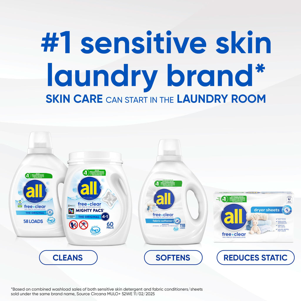 all Liquid Laundry Detergent Free Clear, 118 Ounce, 94 Loads