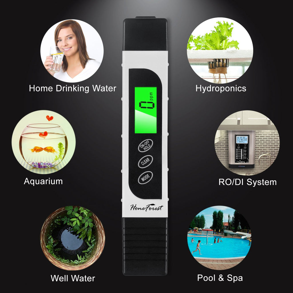 HoneForest TDS Meter, Digital Water Tester - Accurate and Reliable, Measures TDS, EC & Temperature (°F/°C), 0-9990ppm, Water Test Meter for Drinking Water, RO/DI System, Aquariums, etc