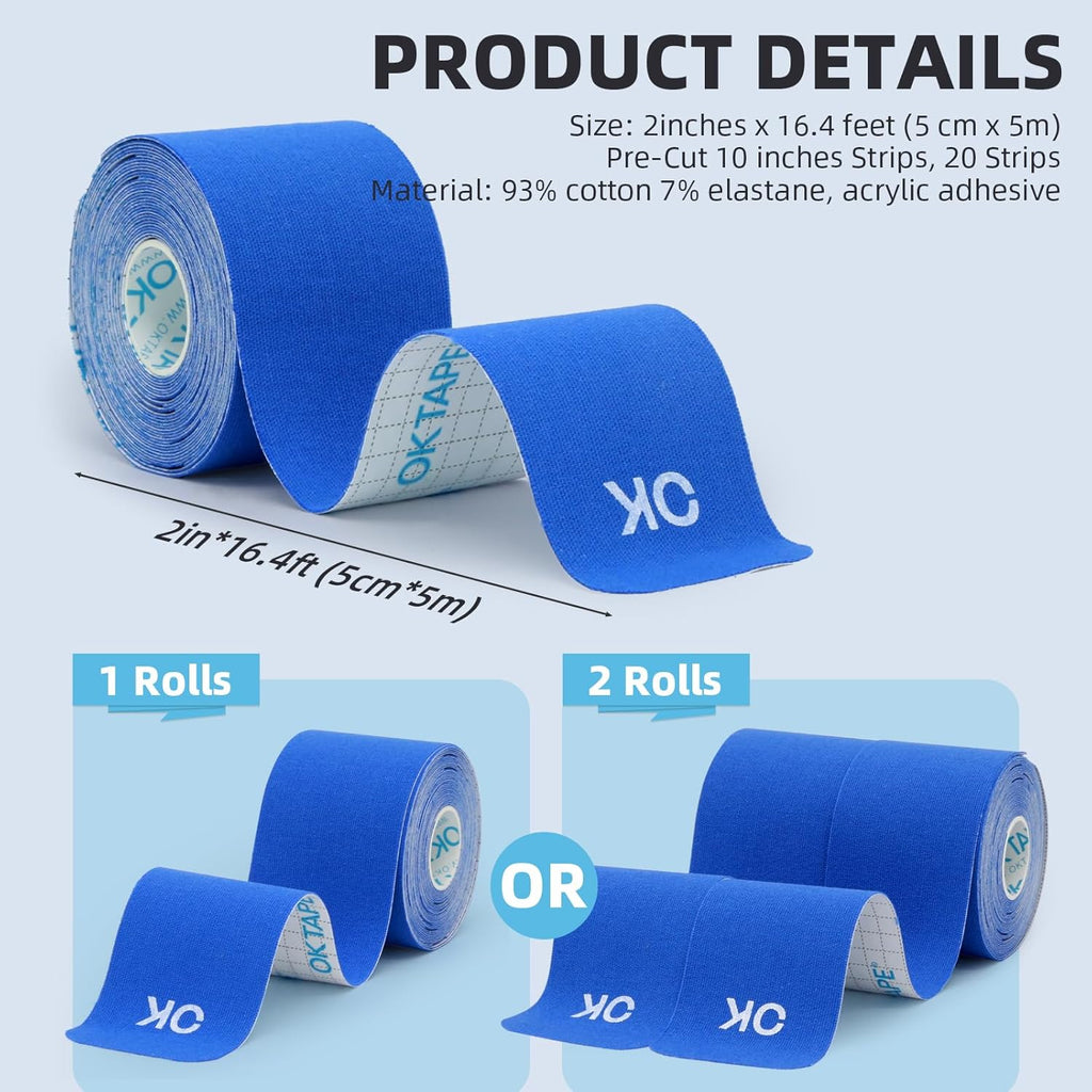 Buy now OK TAPE Kinesiology Tape 10 inches Precut, 20 Strips, Cotton Elastic Athletic Tape Latex Free, 2in x 16ft, Black at indiglob india
