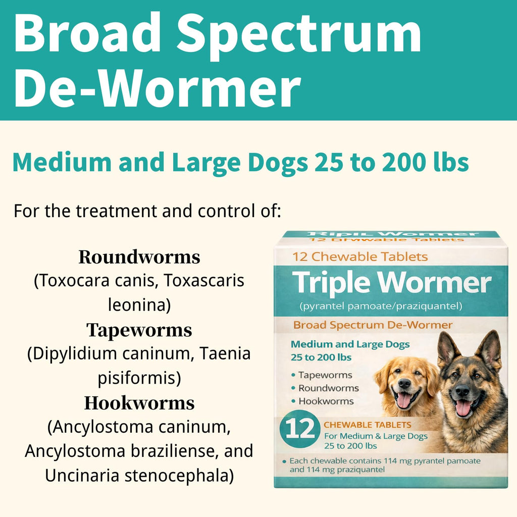 Pyrantel Pamoate and Praziquantel De-wormer Tablet for Medium & Large Dogs