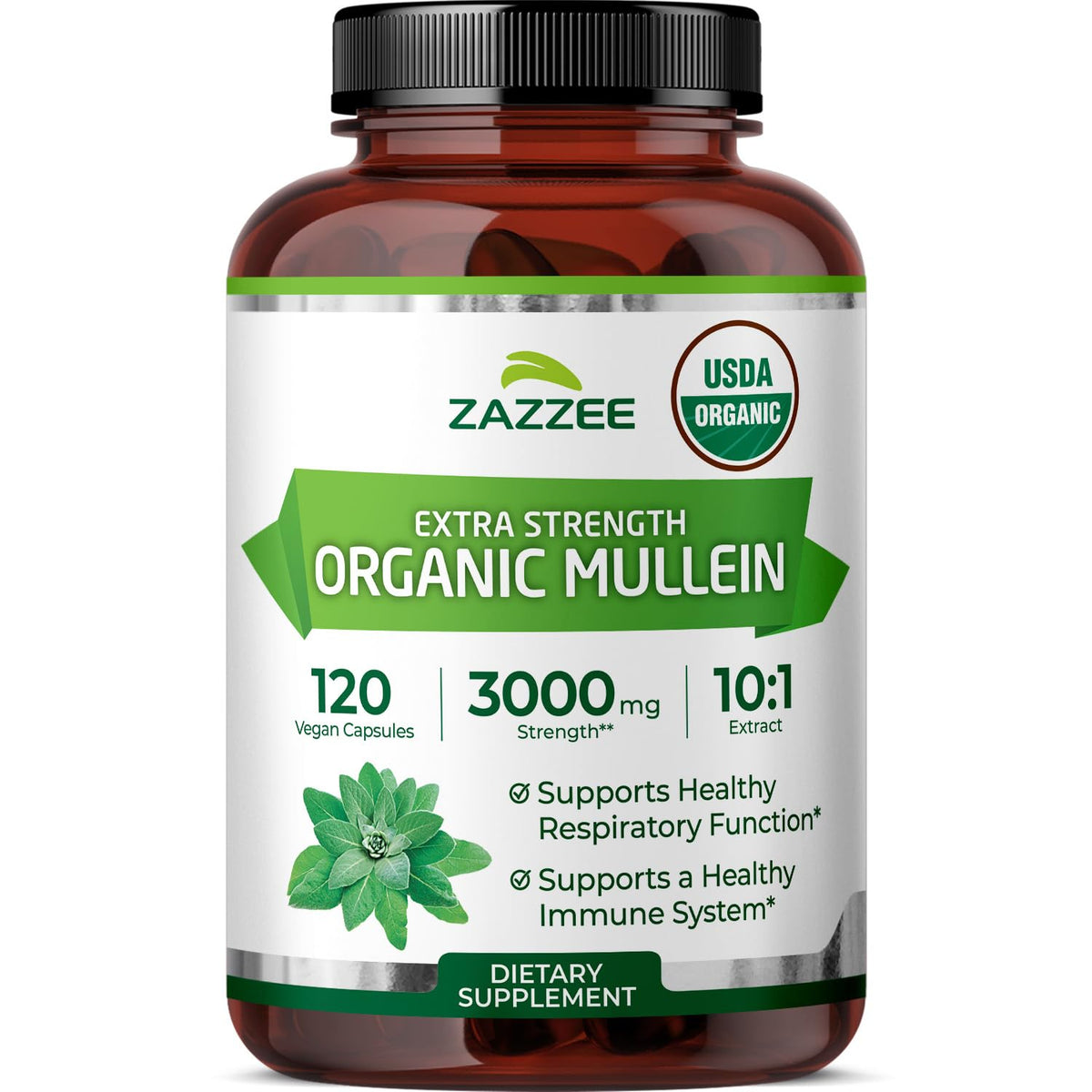 Zazzee USDA Organic Mullein Leaf 10:1 Extract, 120 Capsules, 4 Month Supply