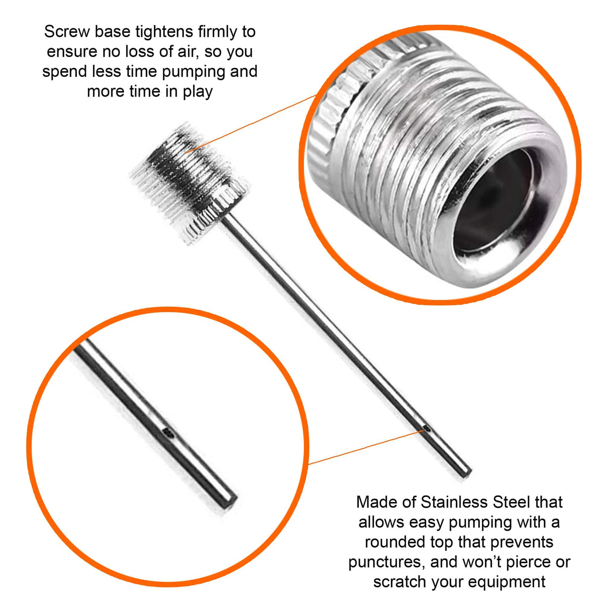 Mobi Lock 6Pcs Ball Pump Inflation Needles - Stainless Steel - Sports Balls