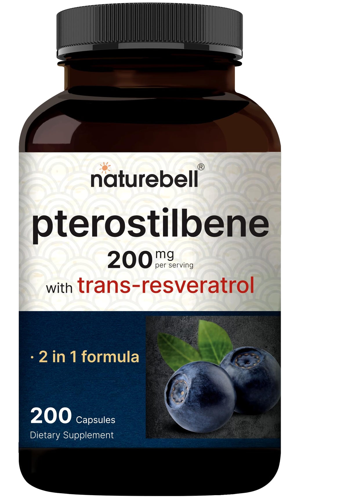 NatureBell Pterostilbene 200 mg Per Serving with Trans-Resveratrol – 200 Capsules – 2-in-1 Antioxidant Polyphenol Formula* – Non-GMO
