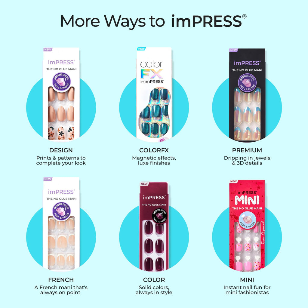 Kiss Impress No Glue Mani Press On Nails, Color, 'Melting', Pink, Short Size, Squoval Shape, Includes 30 Nails, Prep Pad, 1 Manicure Stick, 1 Mini File