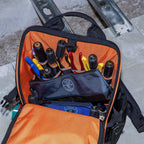 Buy now Klein Tools 55559 Stand-Up Zipper Bag Tool Pouch with Carabiners, 7-Inch Blue and 14-Inch Gray Utility Bags with Reinforced Bottom, 2-Pack at indiglob india