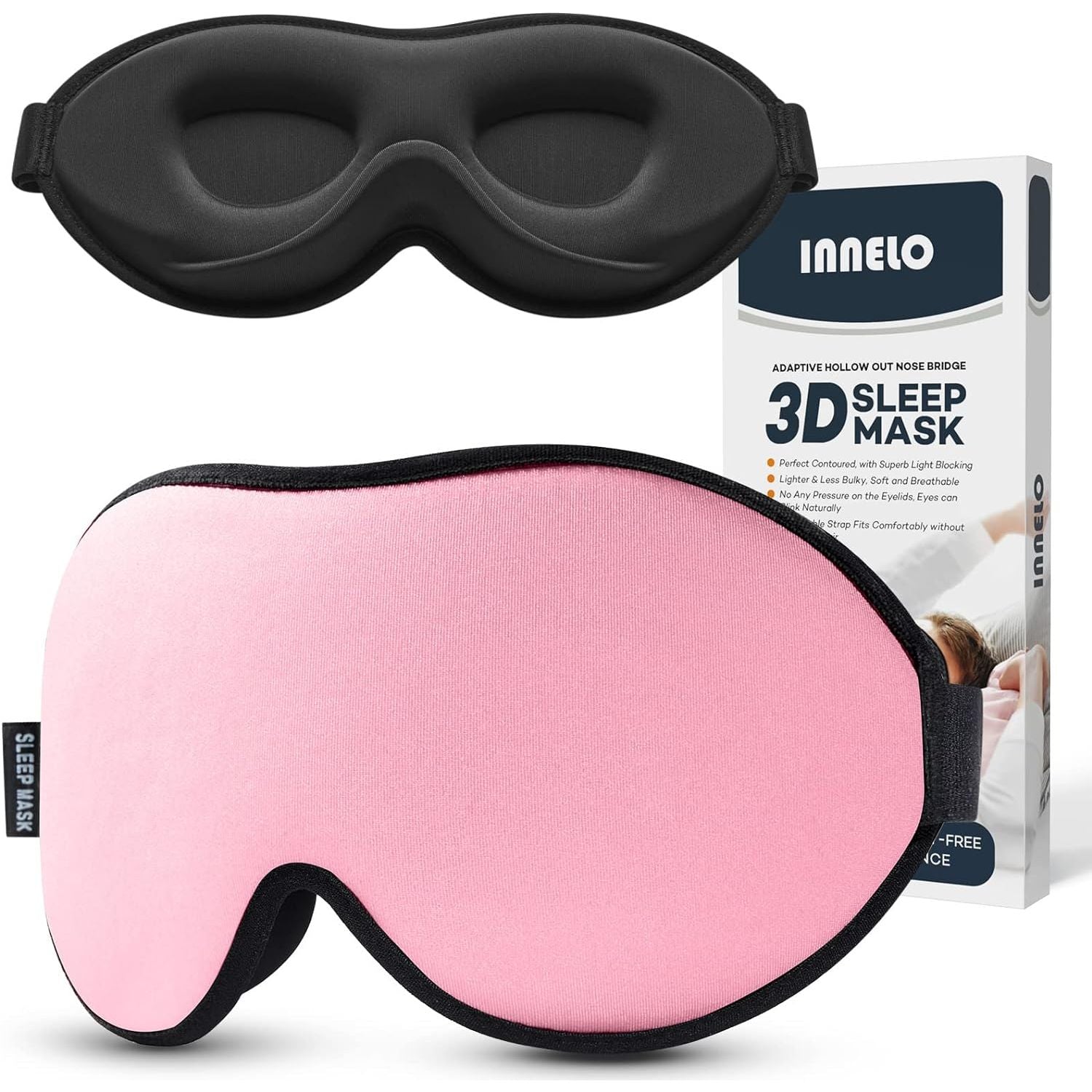 Buy now INNELO 3D Contoured Sleep Mask for Side Sleepers, 100% Light Blocking Sleeping Mask for Men & Women, Soft, No Pressure on Eyes, Airplane Blindfold for Travel, Night Eye Cover for Nap, Yoga, Grey Pink at indiglob india