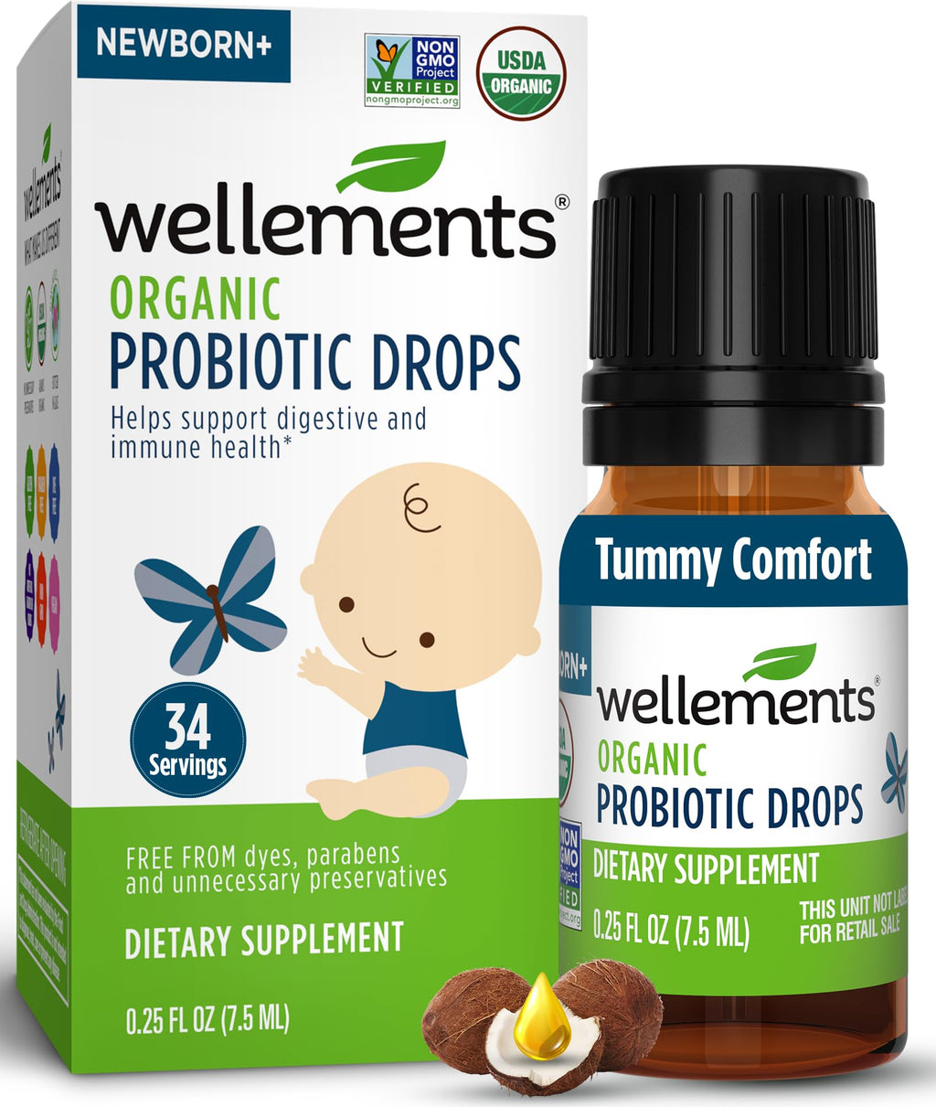 Wellements Organic Baby Probiotic Drops Gut Health Gas & Colic 0.25 Fl Oz