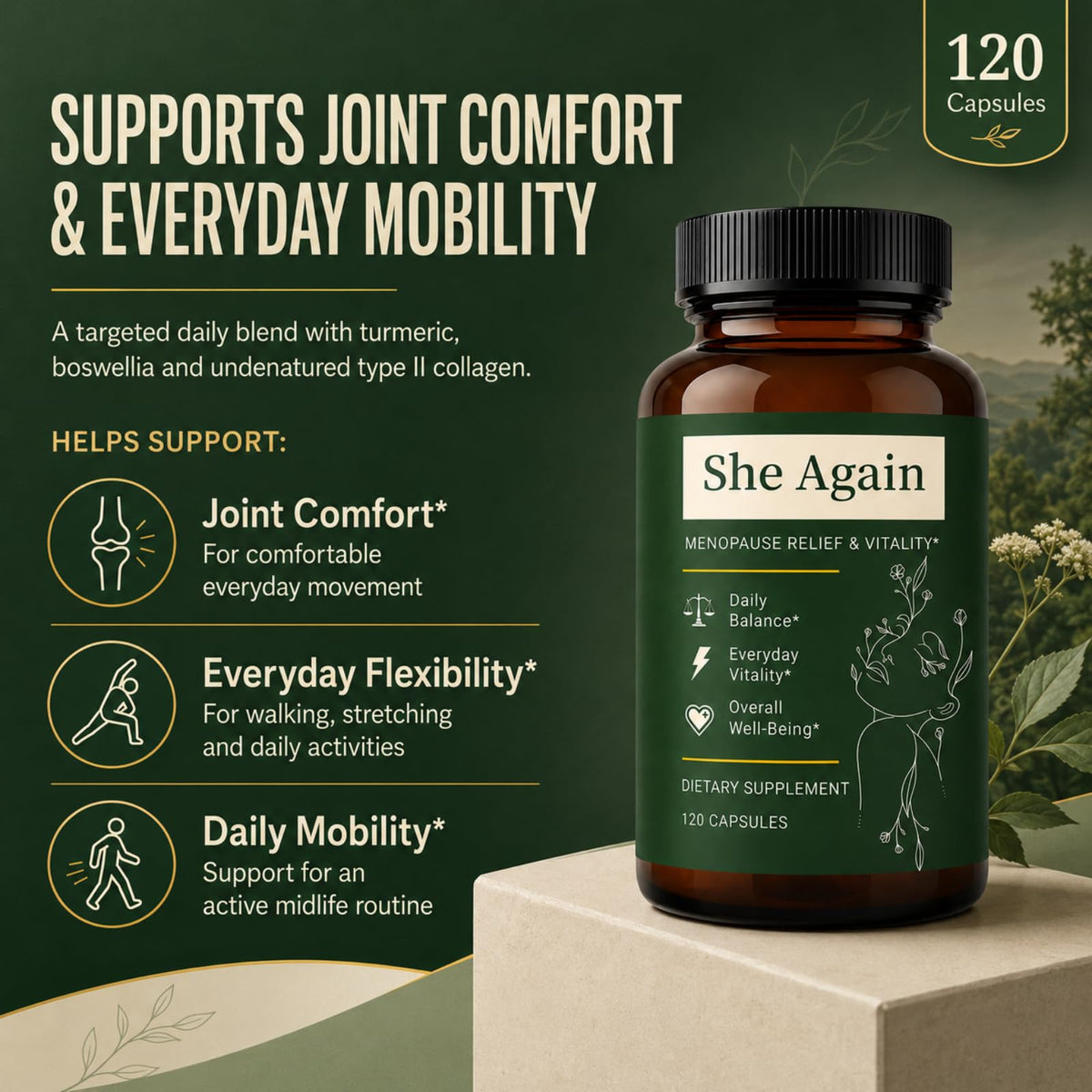 She Again Menopause Supplement for Women with Probiotics, 120 Capsules
