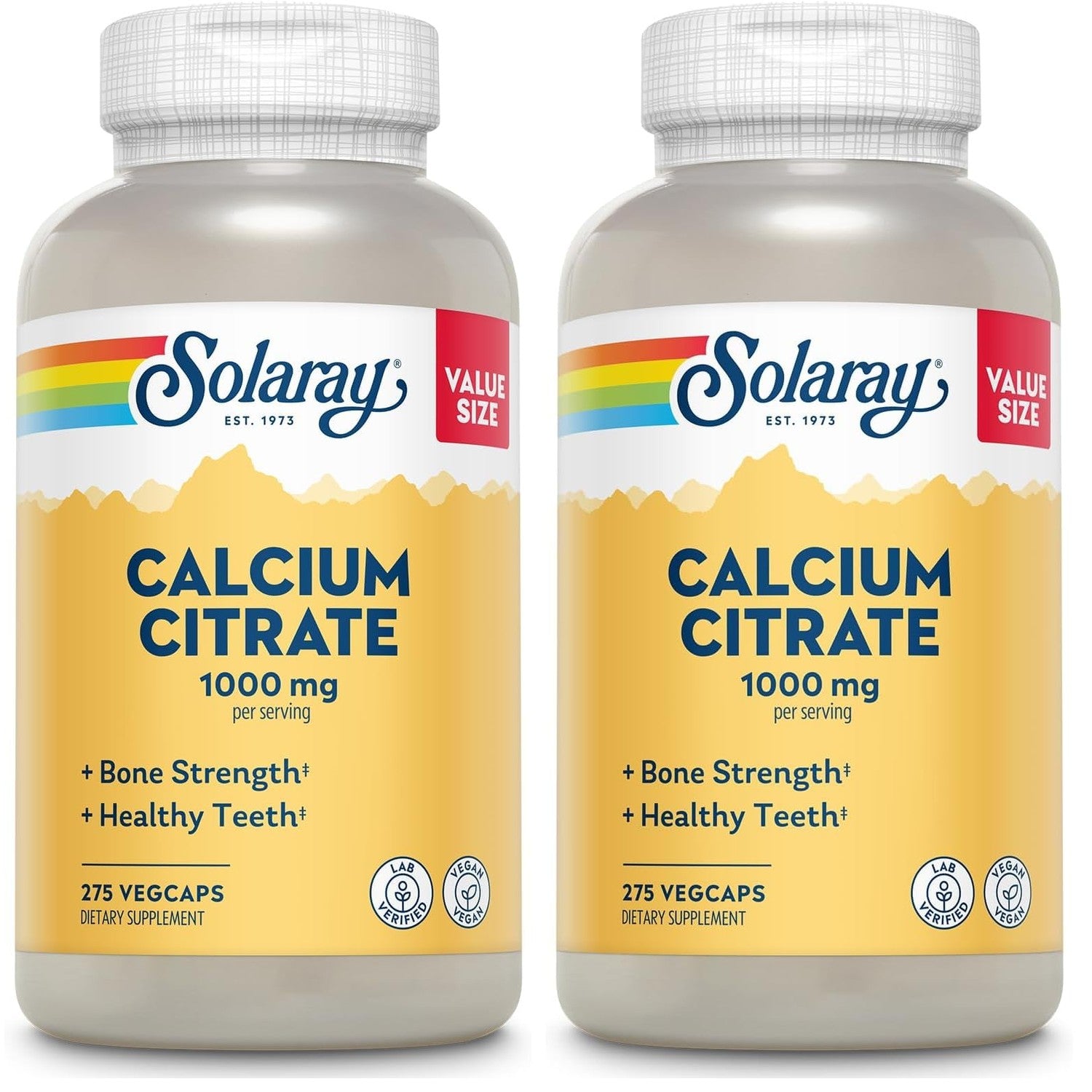 SOLARAY Calcium Citrate 1000 mg, 275 VegCaps | Bone & Teeth Support, Gentle Digestion Formula, 68 Servings, Vegan, Lab Verified