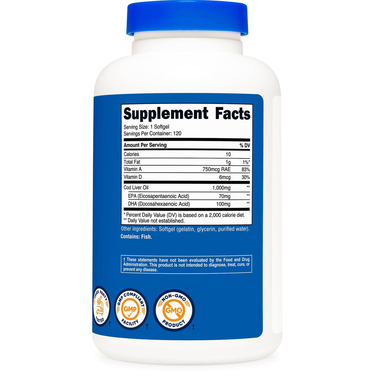 Nutricost Cod Liver Oil 1000mg, 120 Softgels - Non-GMO & Gluten Free