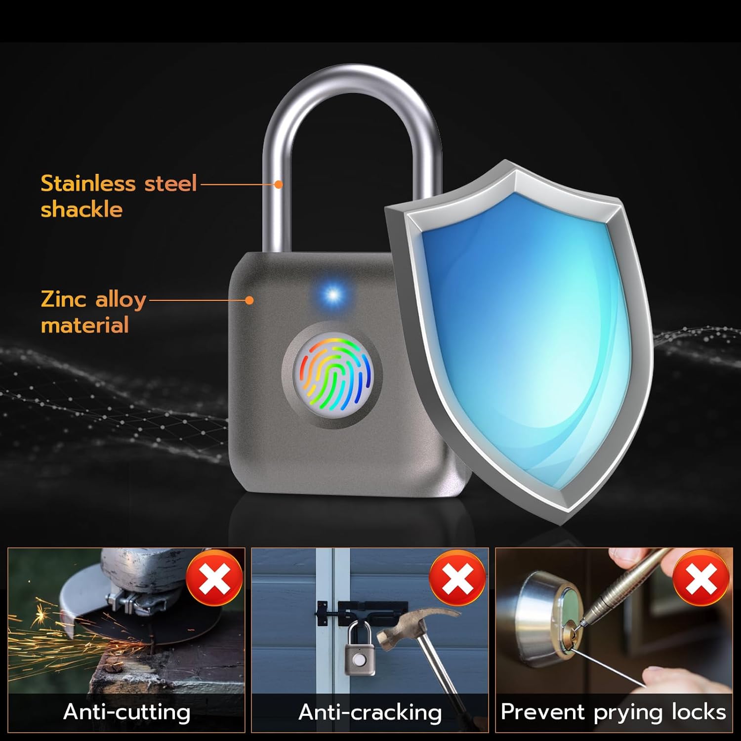 Buy now Pothunder Fingerprint Smart Padlock Lock, Biometric Metal Keyless Thumbprint Lock, Waterproof, USB Rechargeable, for Gym Locker, School Locker, Luggage, Backpack, Suitcase(Gray) at indiglob india