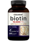 NatureBell Biotin 10000mcg + Hyaluronic Acid 25mg | 360 Coconut Oil Softgels, Premium Biotin Supplement for Hair Skin and Nails*