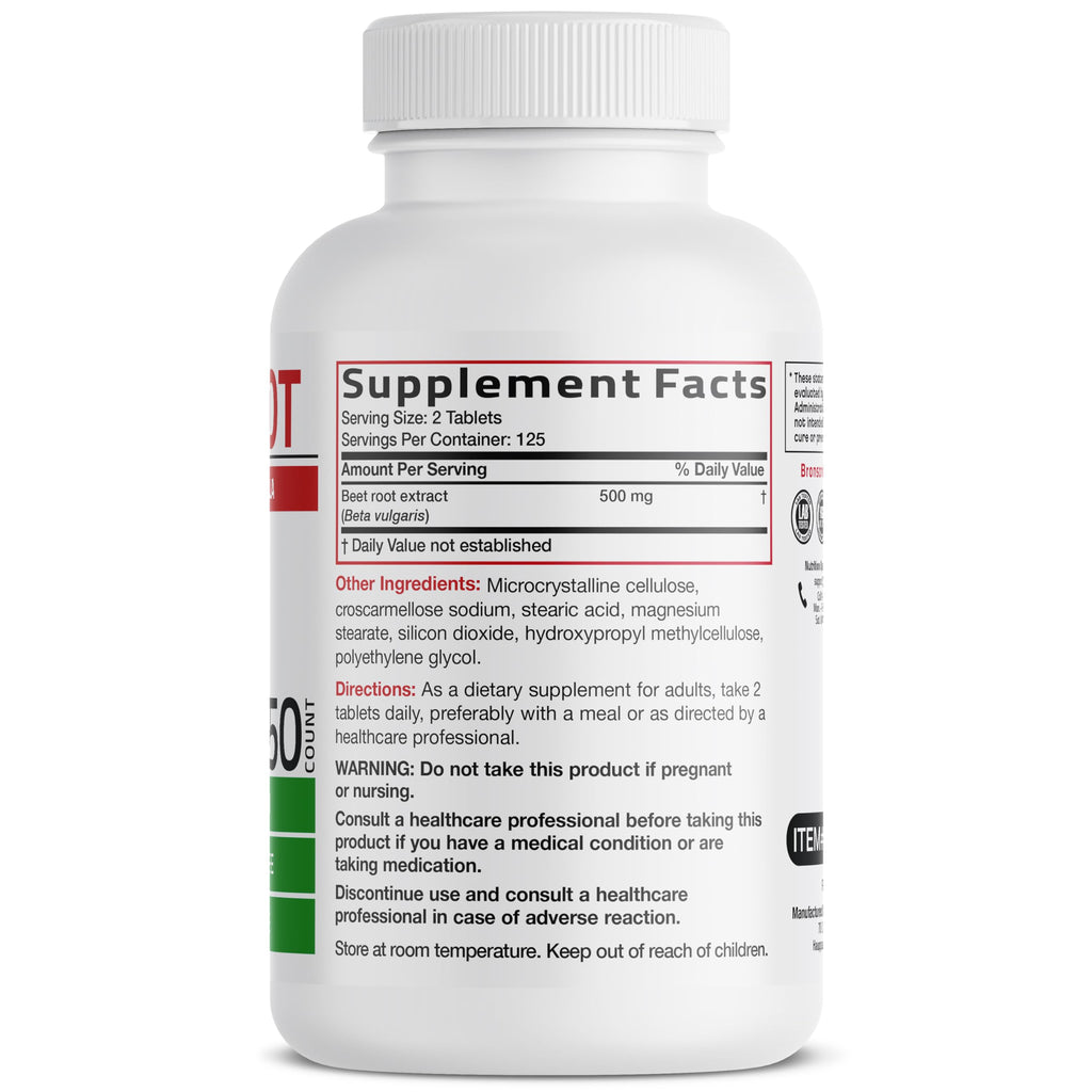 Bronson Beet Root Extra Strength, Non-GMO, 250 Vegetarian Tablets | Gluten-Free, Soy-Free, GMO-Free, Easy To Swallow