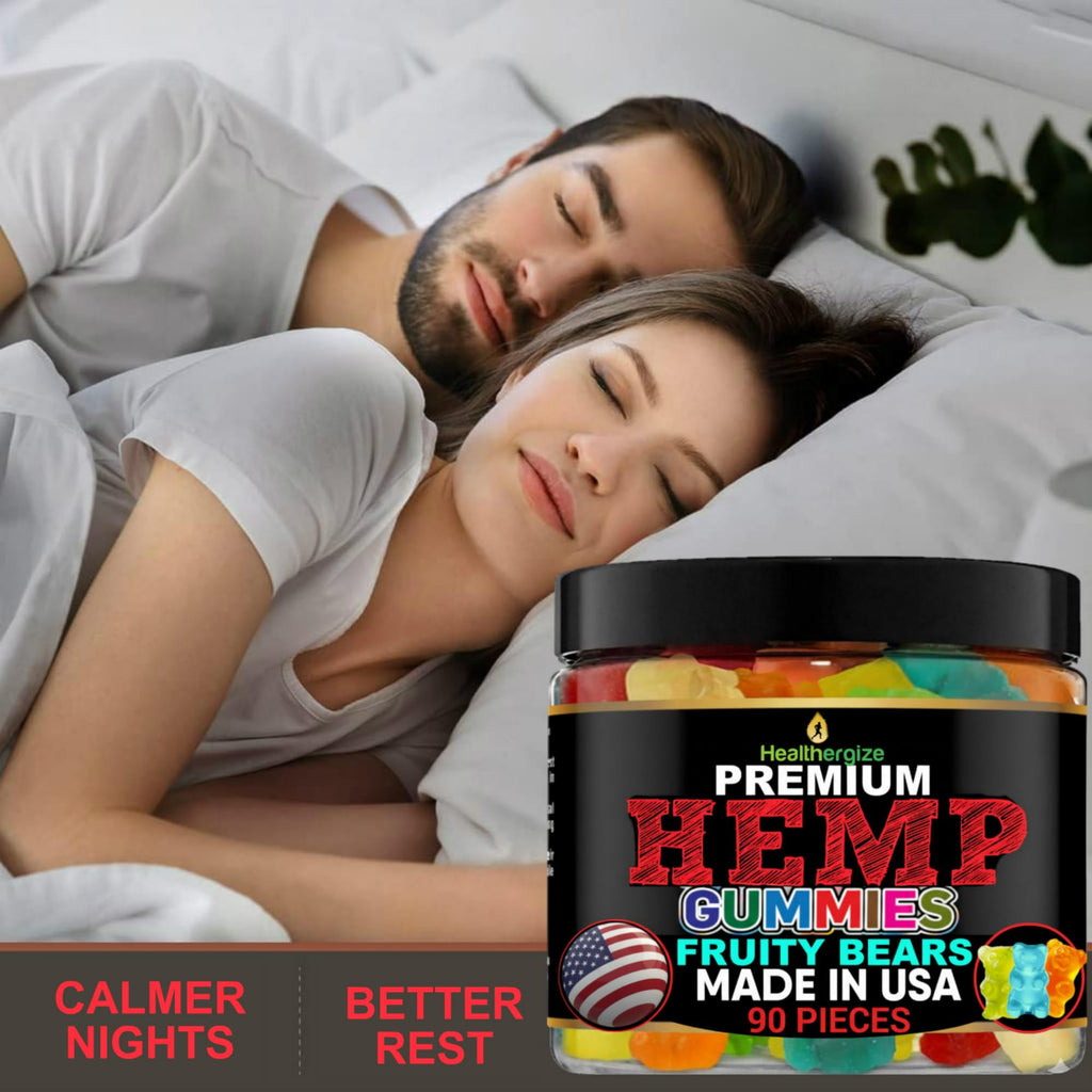 Hemp Gummies for Sleep - Nighttime Support for Relax and Calm-Omega Hemp Oil Infused Gummy Bears, Peace and Focus-Natural Fruity Flavors Edibles-Made in USA-90 Bears