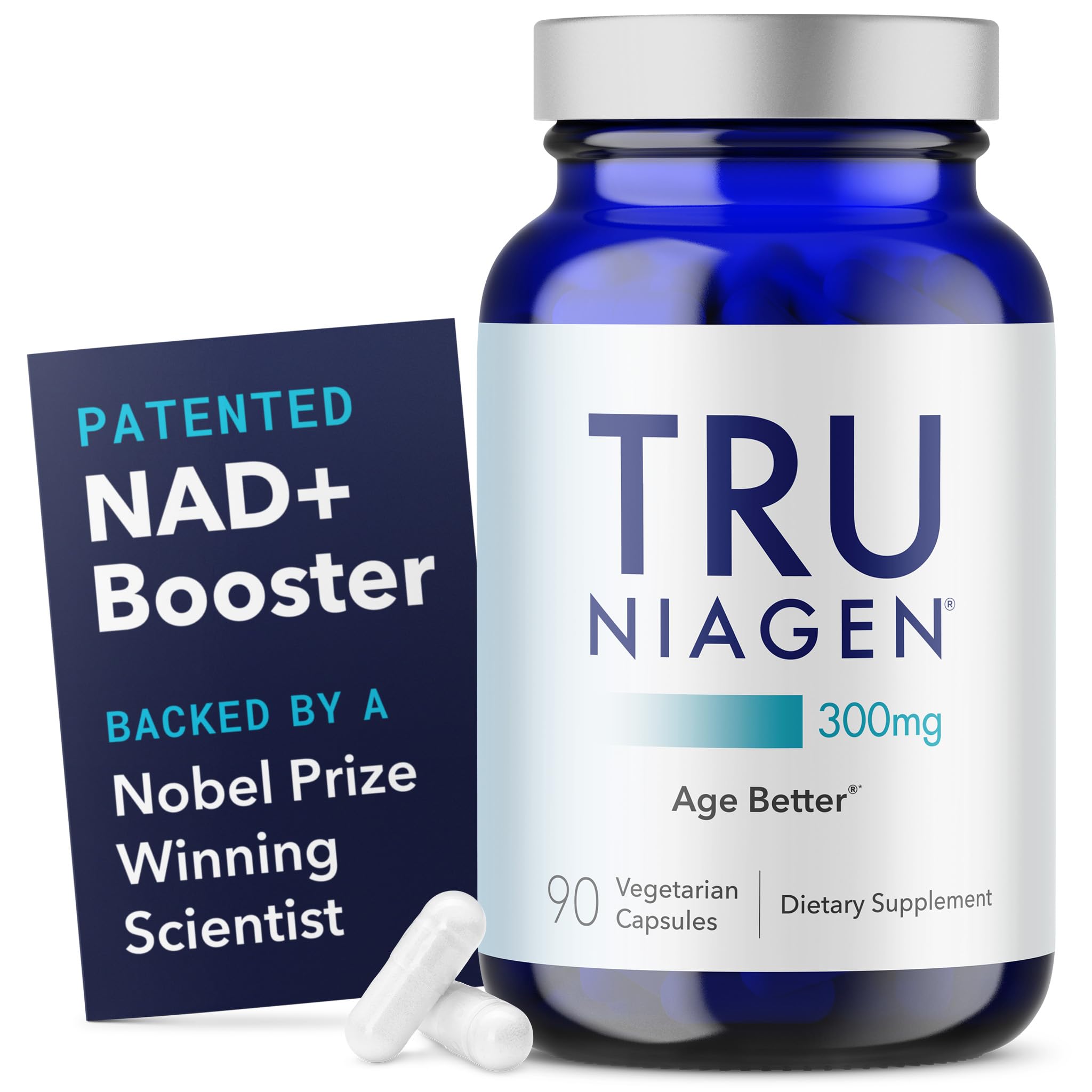 TRU NIAGEN NAD+ Supplement, Nicotinamide Riboside 300mg, 90 Daily Servings | Patented Niagen NR boosts NAD+ to support cellular energy and healthy aging. 300mg, one capsule daily — 90-day supply.