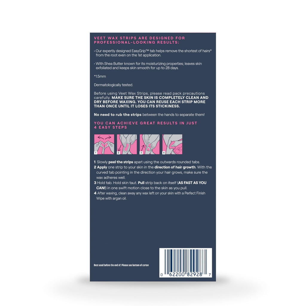 VEET Ready-To-Use Waxing Kit For Women | Wax Strips For Body Hair Removal, Wax Kit For Ingrown Hair Treatment, Personal Care Product, Hair Remover | 40ct Waxing Strips, 4ct Body Wipes