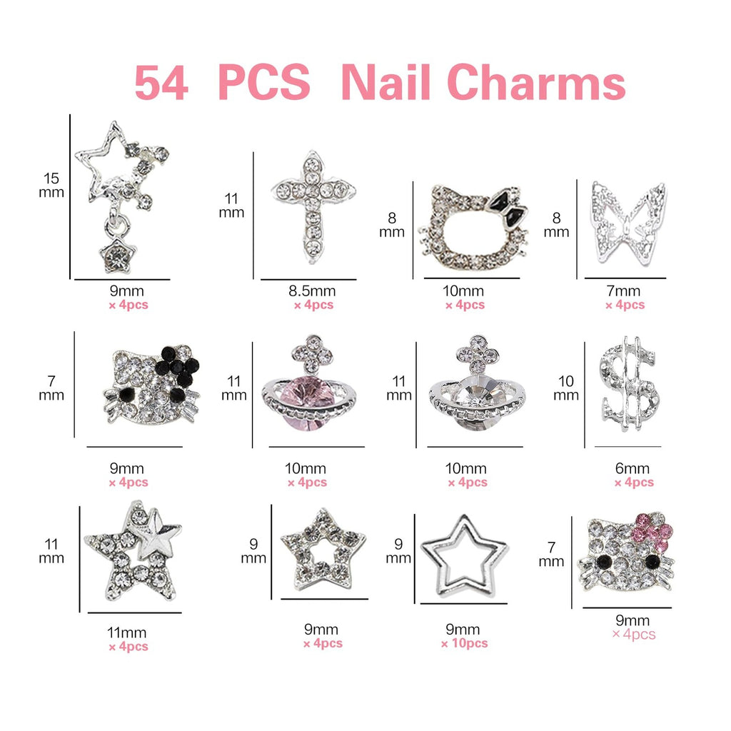 rythsans y2k 56pcs nail charms, silver