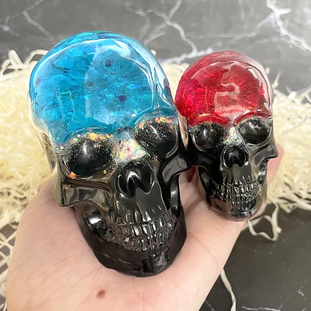 RESINWORLD Set of Large + Medium + Small 3D Skull Resin Molds, Flexible Clear Silicone Skull Head Molds, Silicone Molds for Resin, Soap, Clay, Candle Wax Casting, Halloween Home Decoration