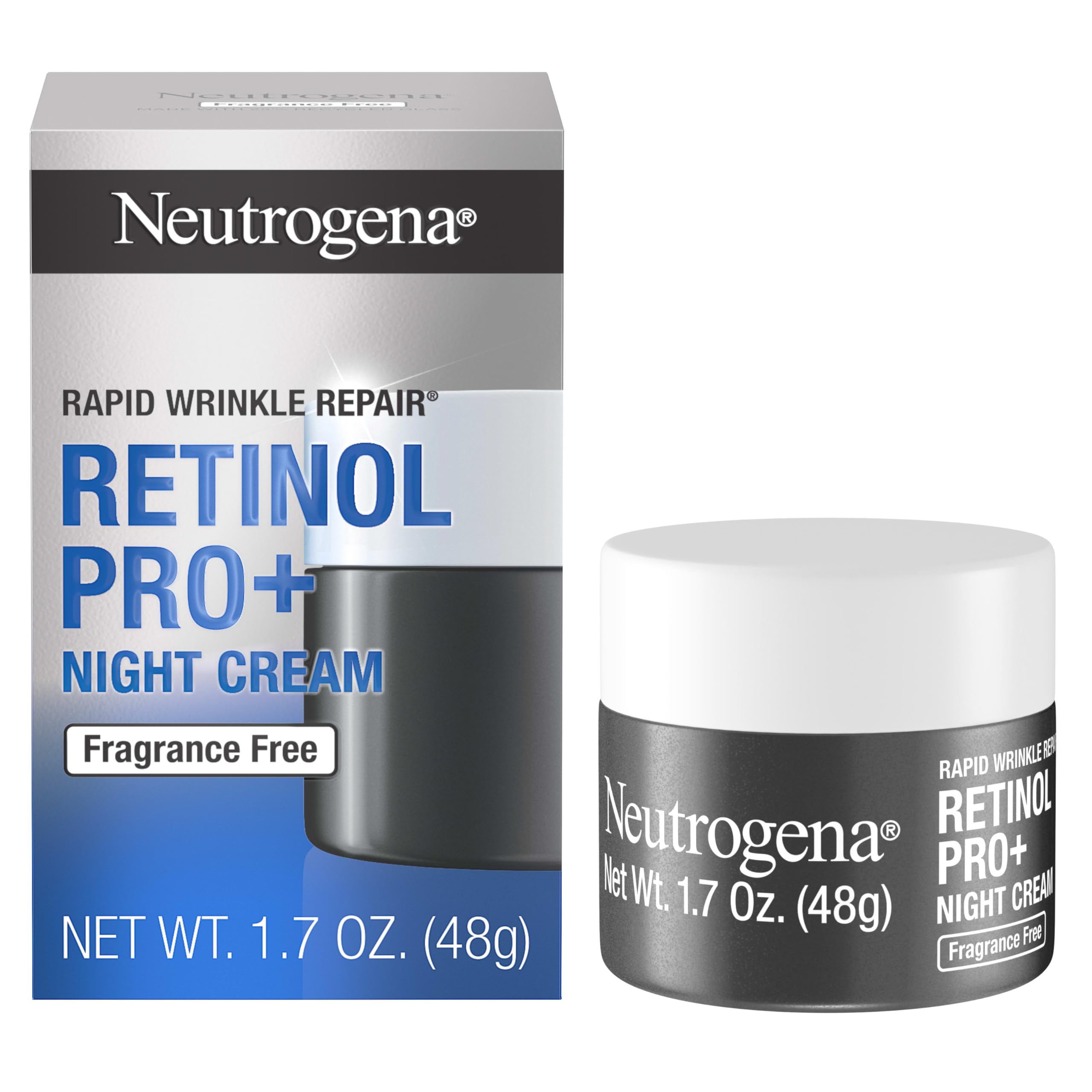 Buy now Neutrogena Retinol Pro+ Anti-Wrinkle Night Moisturizer, Rapid Wrinkle Repair, Anti-Aging Face & Neck Cream, Formulated without fragrance, parabens, dyes, & phthalates, Retinol, 1.7 oz at indiglob india