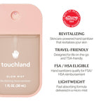 Touchland Glow Revitalizing Hydrating Hand Sanitizer Spray Travel Size | TSA ready Power Mist with skincare benefits. Soft and delicate classic floral scent for visibly restored youthful glow