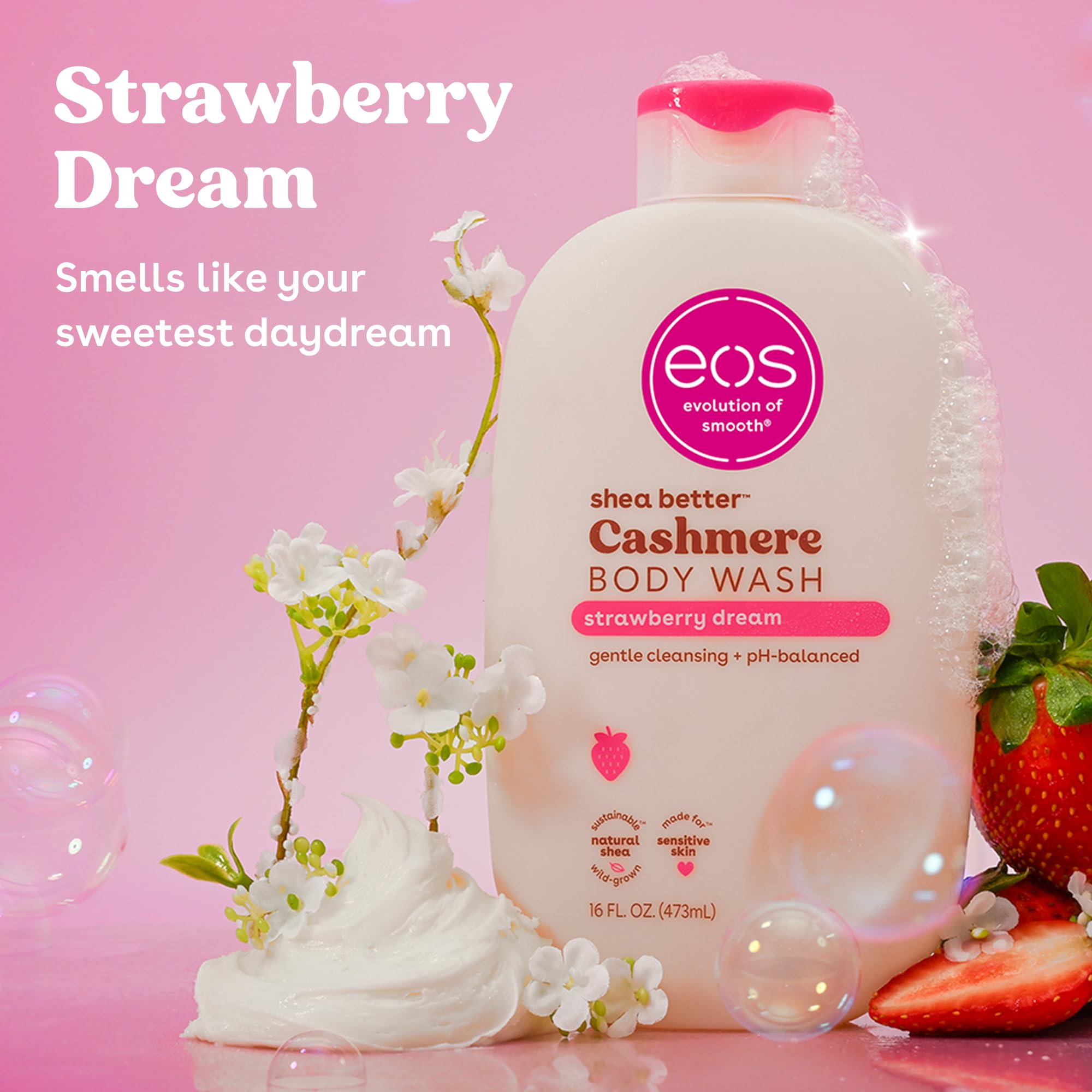 Buy now eos Cashmere Body Wash â€“ Vanilla Cashmere, Moisturizing Body Wash, Creamy Gel Formula, with Shea Butter, Glycerin, Vitamin E, pH Balanced, Sensitive Skin, Vegan, 16 fl oz Strawberry Dream 16 Fl Oz (Pack of 1) at indiglob india