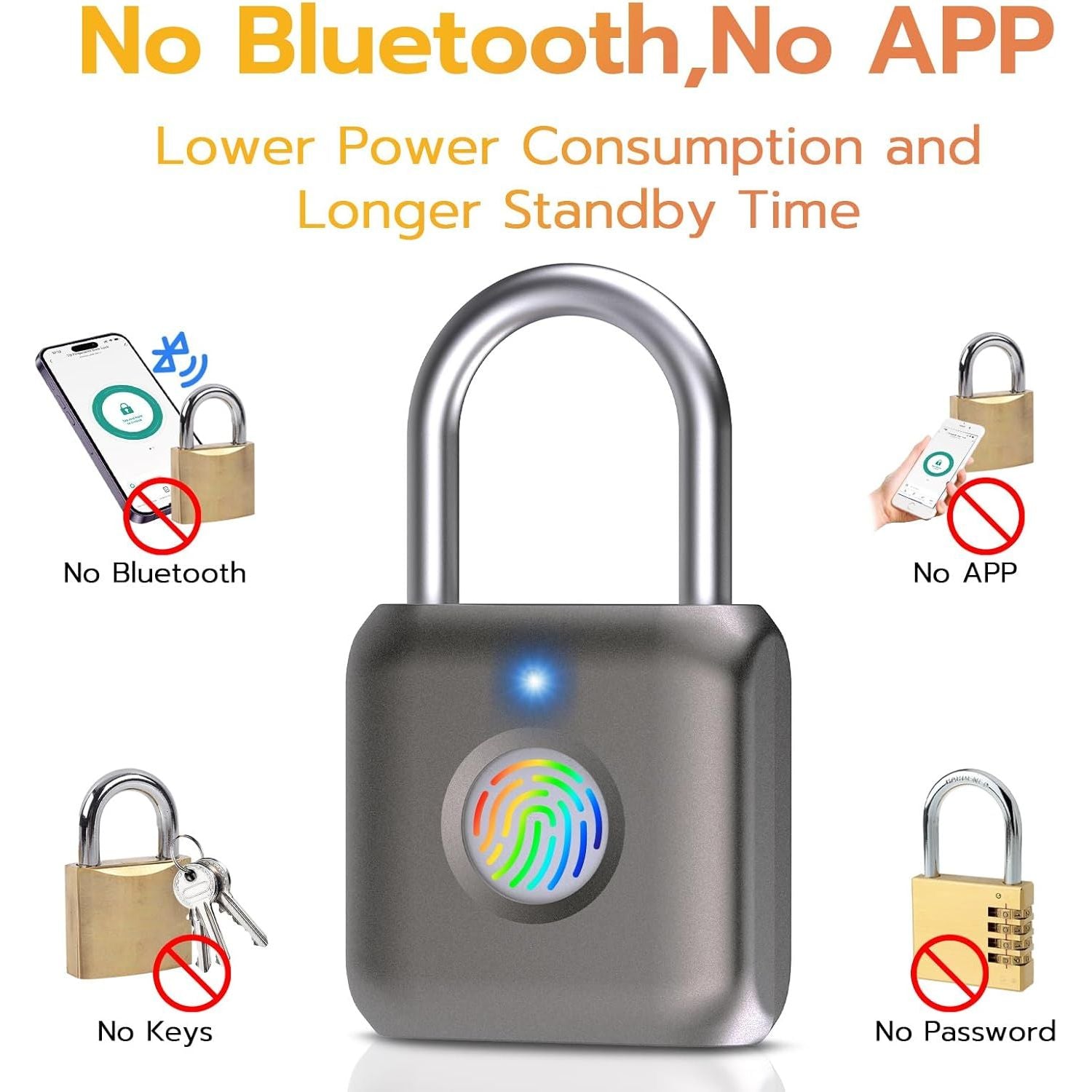 Buy now Pothunder Fingerprint Smart Padlock Lock, Biometric Metal Keyless Thumbprint Lock, Waterproof, USB Rechargeable, for Gym Locker, School Locker, Luggage, Backpack, Suitcase(Gray) at indiglob india