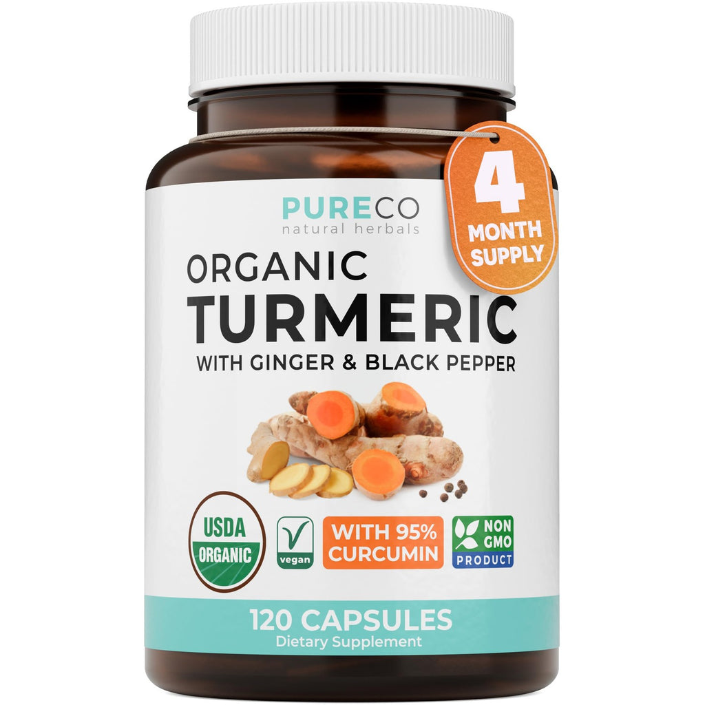 Organic Turmeric Ginger Black Pepper Supplement - High Potency Organic Turmeric Curcumin Capsules with Ginger & Black Pepper for Enhanced Benefits and Absorption - Vegan & Non-GMO (2 Month Supply)