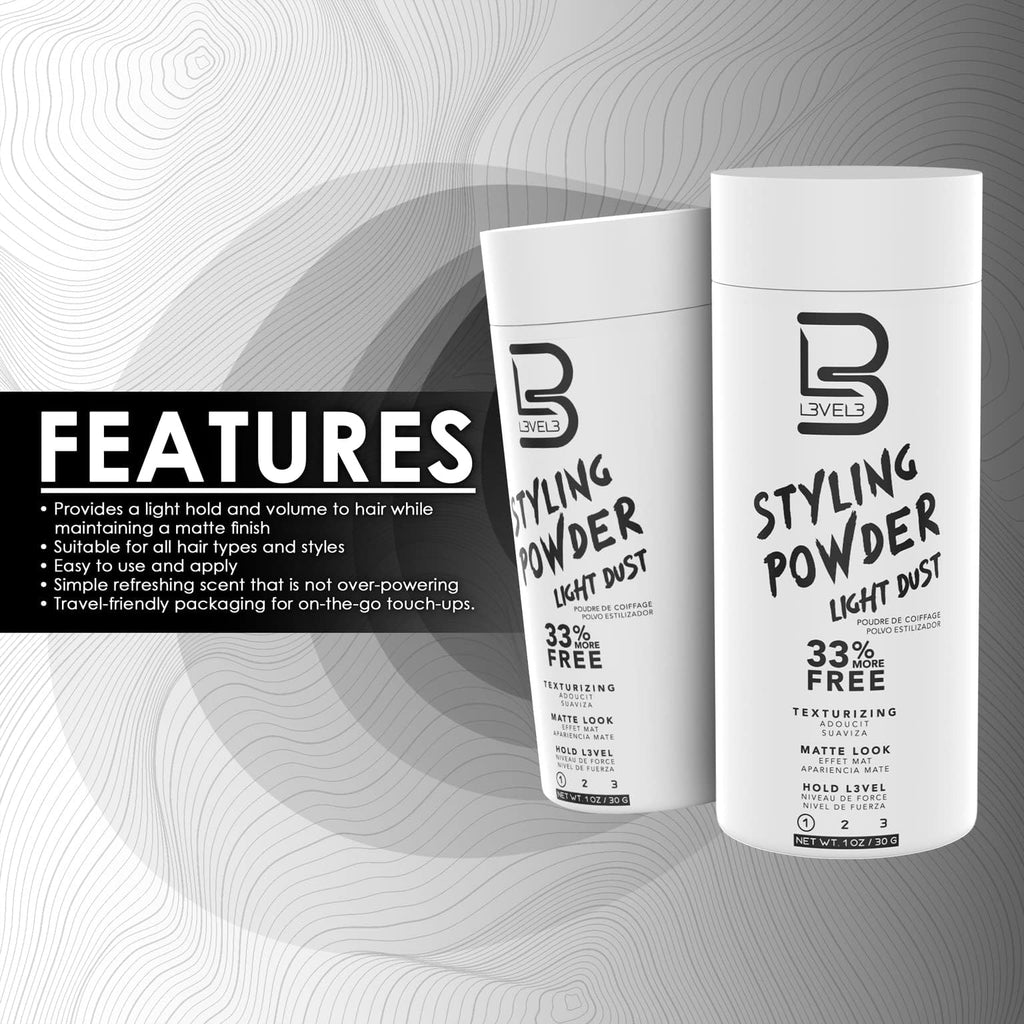 L3 Level 3 Light Hold Styling Powder, Matte Finish for Men, 30 g | Hair texture powder, hair powder for men, adds volume, lightweight non-greasy feel, buildable light hold
