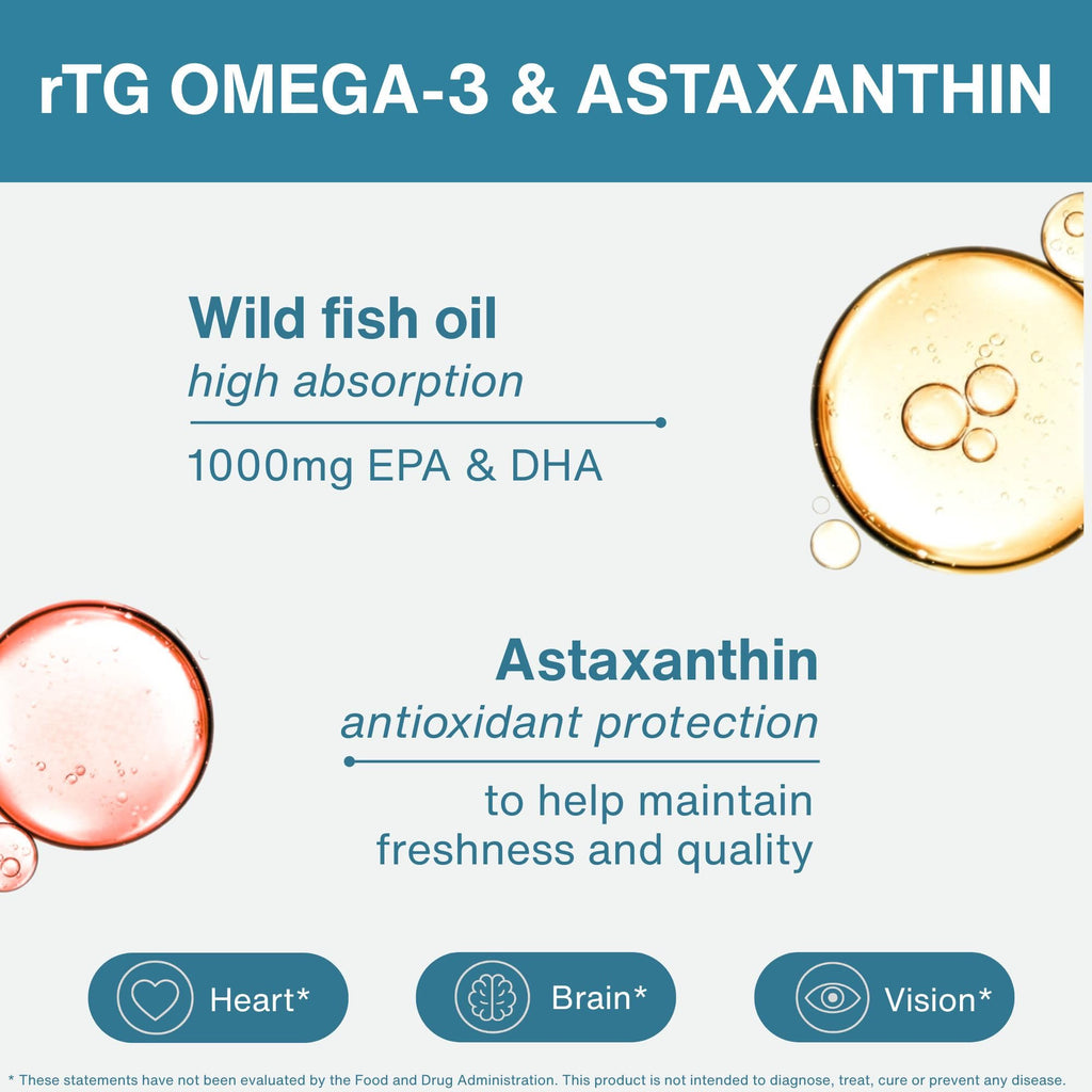 Igennus Ultra Pure Omega 3 rTG Wild Fish Oil 1360mg, 180 Softgels | IFOS-certified EPA DHA 1000mg,ultra-pure high-absorption omega-3 with astaxanthin, non-GMO, 90 servings
