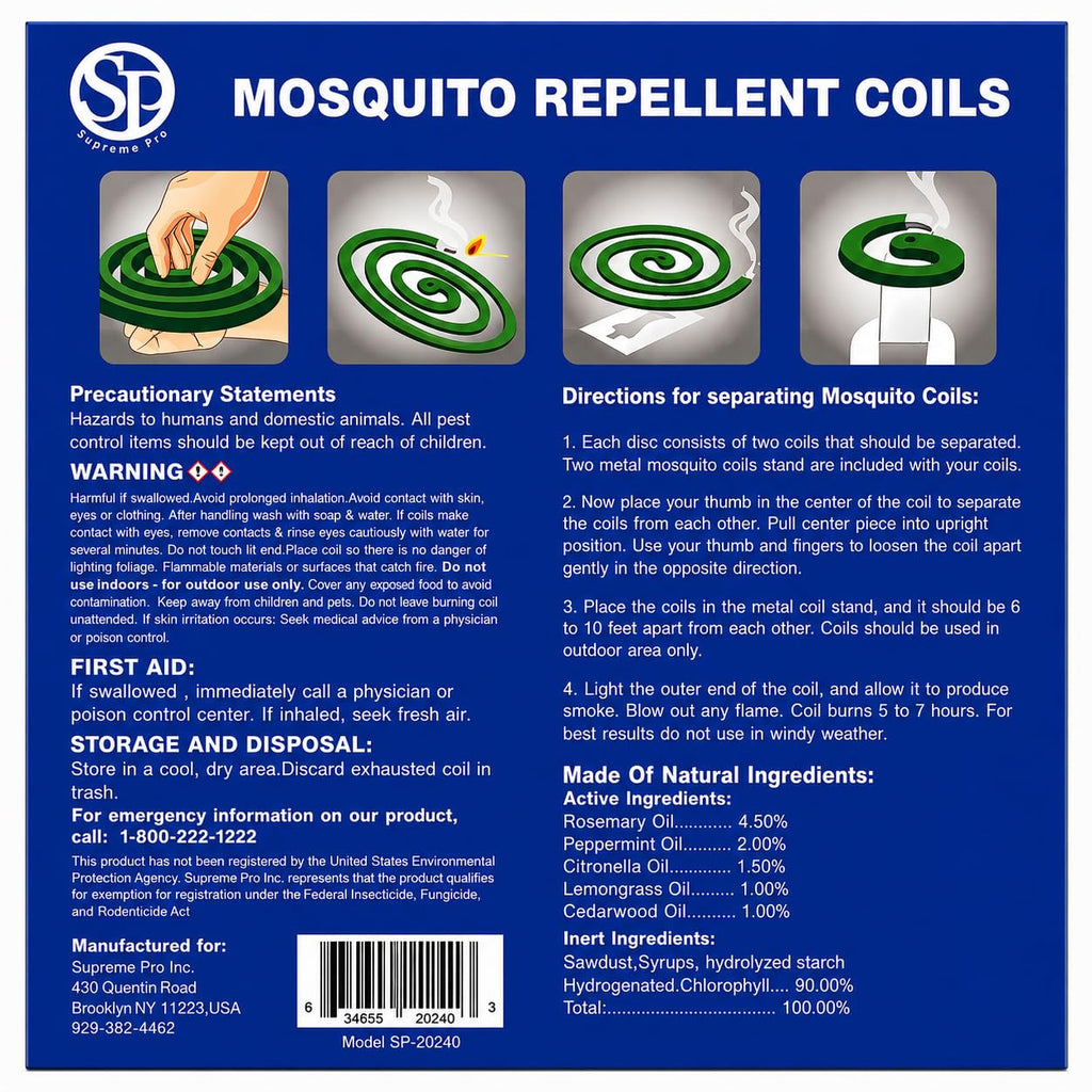 Mosquito Repellent Coils - Outdoor Use Reaches Up to 10 feet - Each Burns for 5-7 Hours (20 coils & 8 Coil Stands) for Patio Backyard
