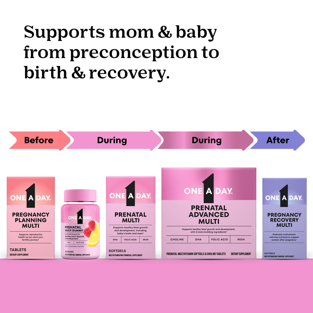 One A Day Postnatal Vitamins for Women, Postnatal Multivitamin with Folic Acid, Omega-3 DHA, B Vitamins, Support Immune Health, Breastfeeding, Post Partum Essential Nutrients for Women, 60 Ct