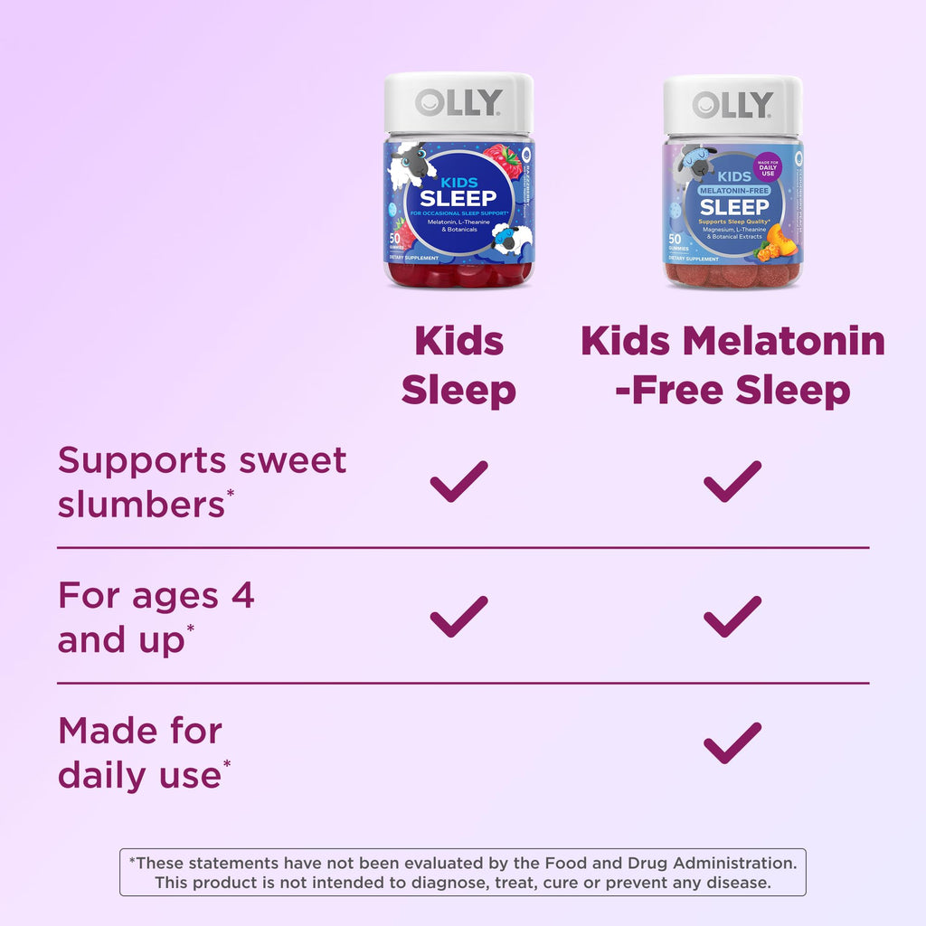 OLLY Kids Melatonin Free Sleep, Magnesium & L-Theanine, Peach - 50 Count