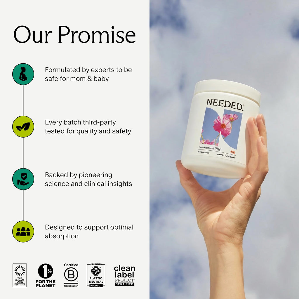Needed. Prenatal Multivitamin with Citrus Scent Insert, 30 Day Supply | Complete Prenatal Multi For Before, During, & After Pregnancy, 26 Optimal Nutrients Including Choline, Vitamin B, & Folate