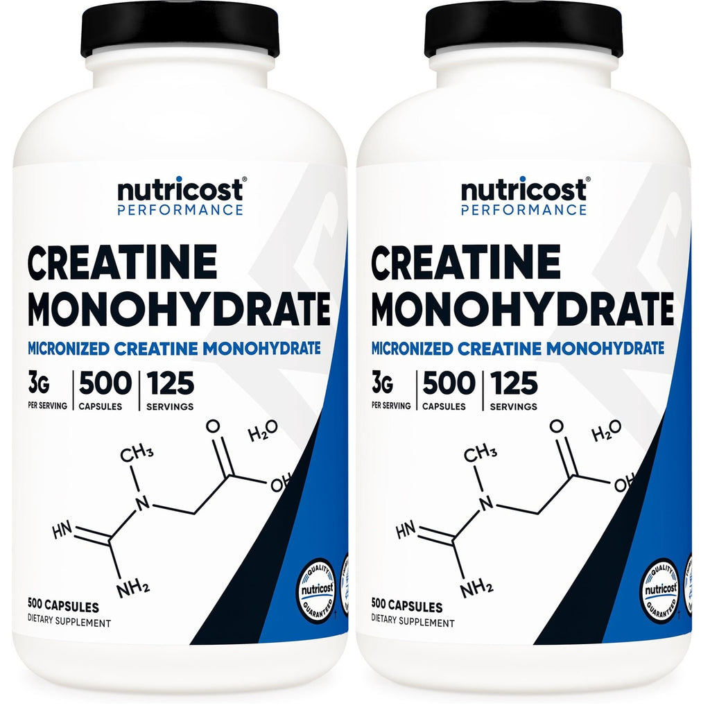 Nutricost Micronized Creatine Monohydrate (3,000mg) 500 Capsules | 125 Servings, 750mg Creatine Per Capsule