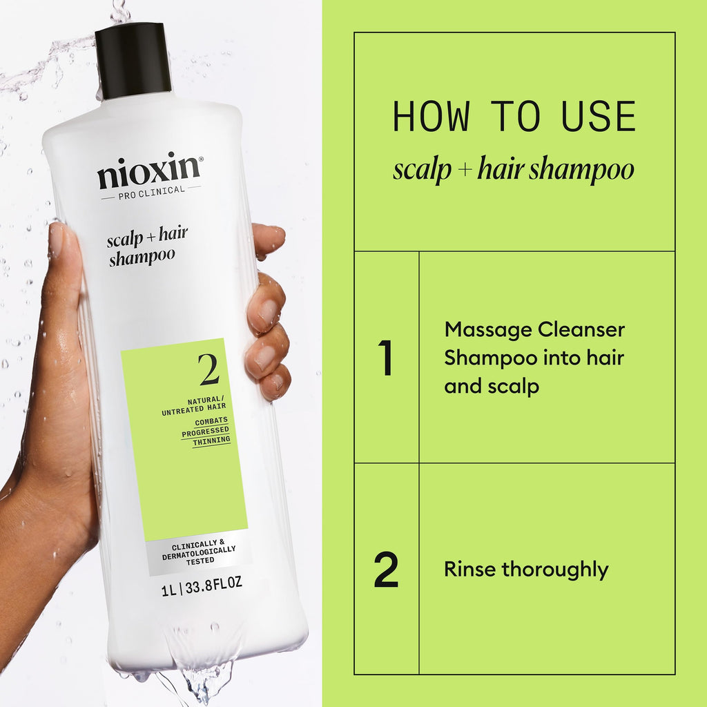 NIOXIN System 2 | Scalp Care | Shampoo | Hair Thickening | For Natural Hair | Scalp Health | For Natural Hair with Progressed Thinning | Cleanse & Boost Hair Density with Niacinamide & Biotin