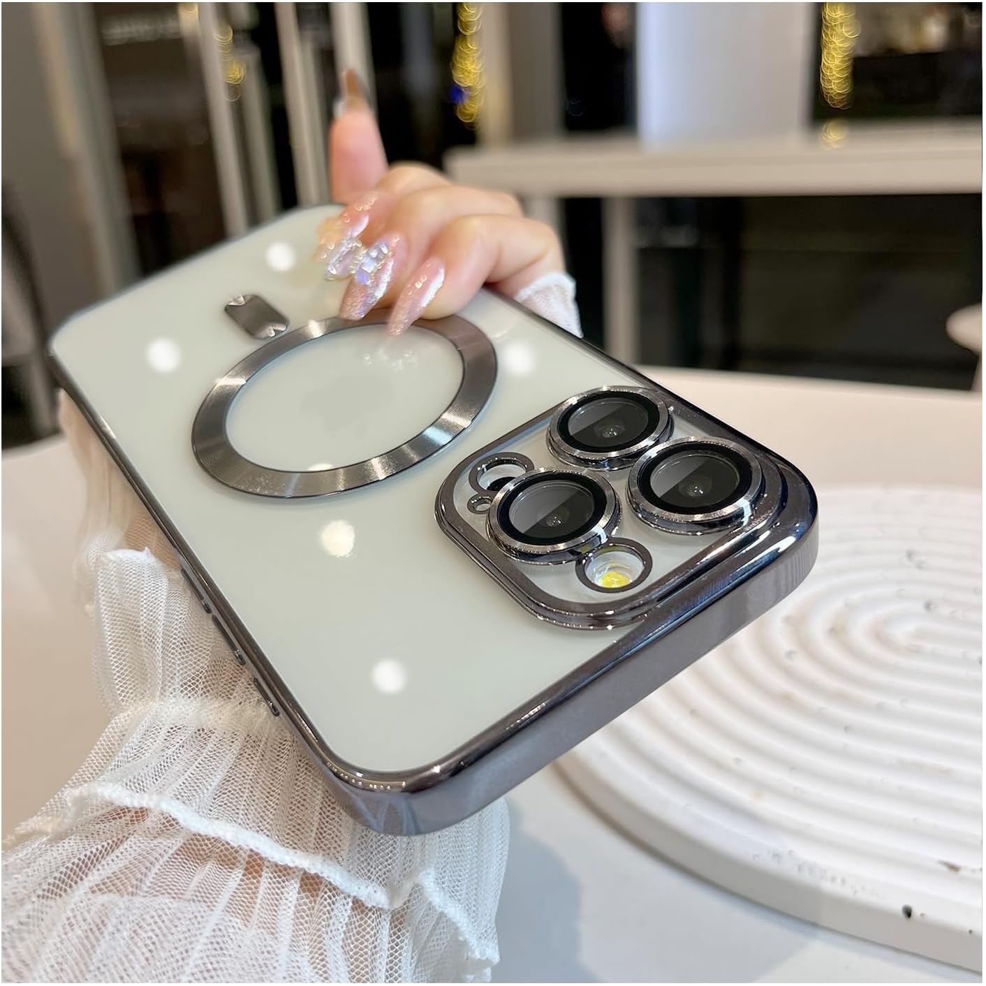 Buy now Magnetic Case for iPhone 15 Pro Max Case with Full Camera Lens Protector [Strong N56 Magnets] [Compatible with Magsafe] Clear Stylish Case for iPhone 15 ProMax Phone Case, Gold Titanium iPhone 15 Pro Max Natural Titanium at indiglob india