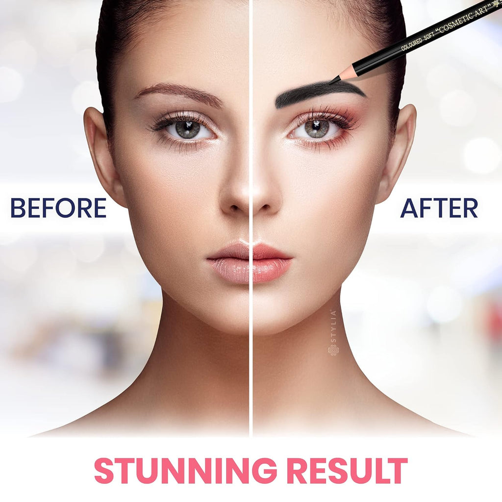 Buy now Stylia Waterproof Eyebrow Pencils For Women â€“ Long-Lasting Microblading Supplies Brow Pencil, Perfect for Eyebrow Shaper, Filling & Defining Natural-Looking Brow - (12PC Black) at indiglob india