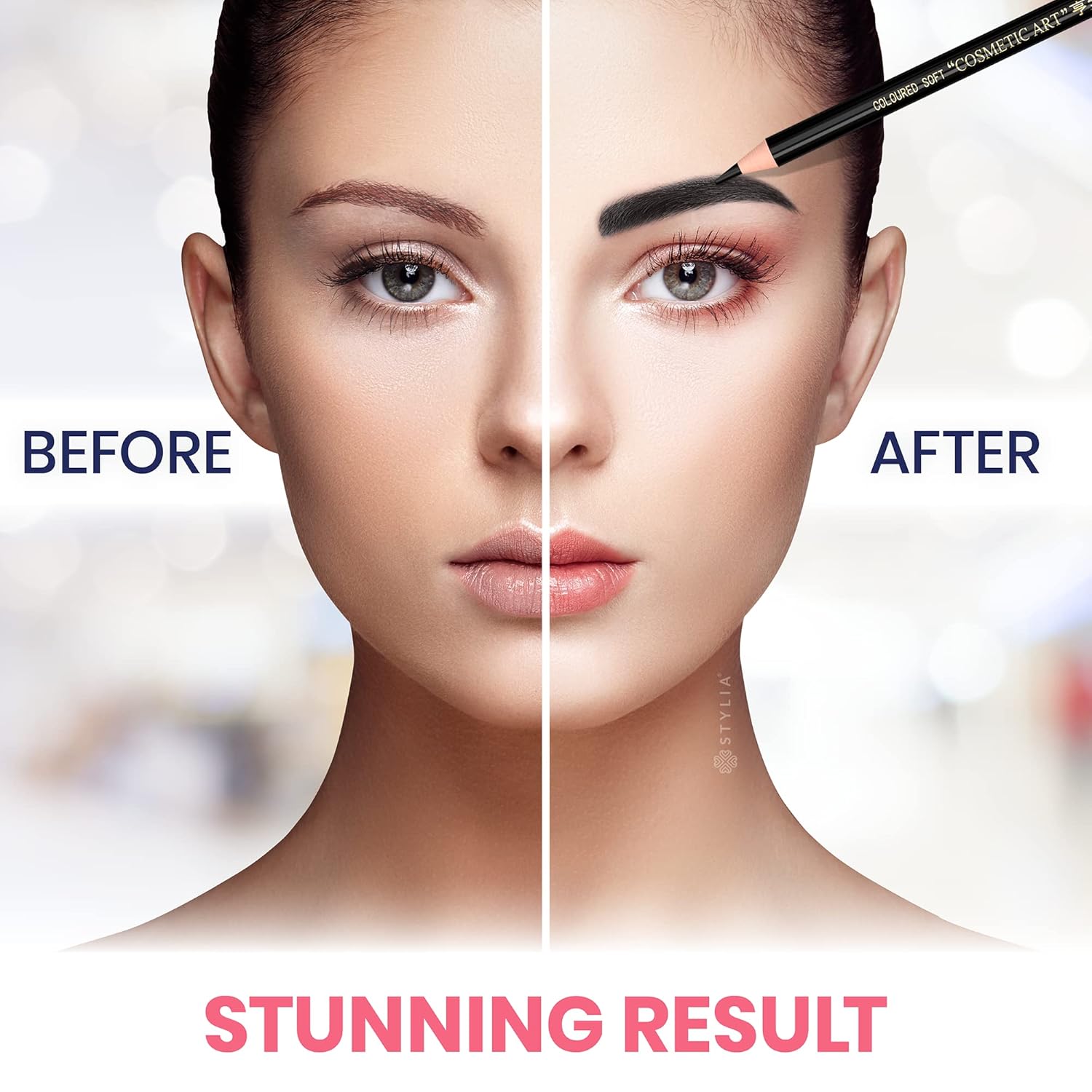 Buy now Stylia Waterproof Eyebrow Pencils For Women â€“ Long-Lasting Microblading Supplies Brow Pencil, Perfect for Eyebrow Shaper, Filling & Defining Natural-Looking Brow - (12PC Black) at indiglob india