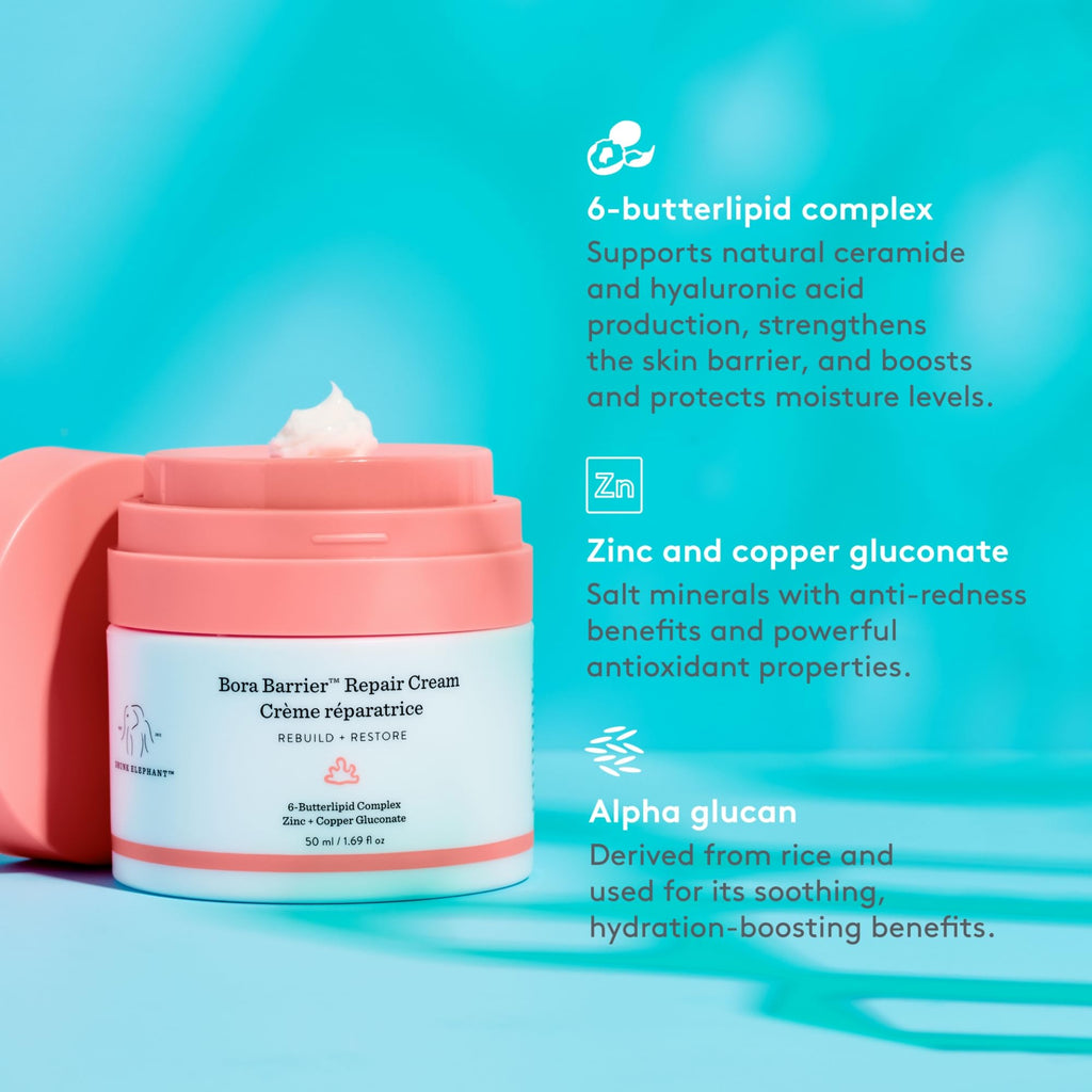 Buy now Drunk Elephant Bora Barrier Repair Cream - 50 ml/1.69 fl oz - Ultra-Rich Moisturizer - Clean Clinical Skincare - Cruelty-Free - Dermatologist-Tested - Free of Essential Oils, Silicones, and Fragrance at indiglob india
