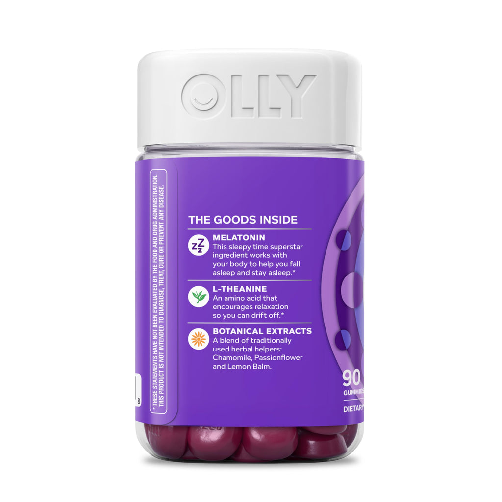 OLLY Sleep Support Gummy Supplement,* 3 mg Melatonin, L-Theanine - 90 Count